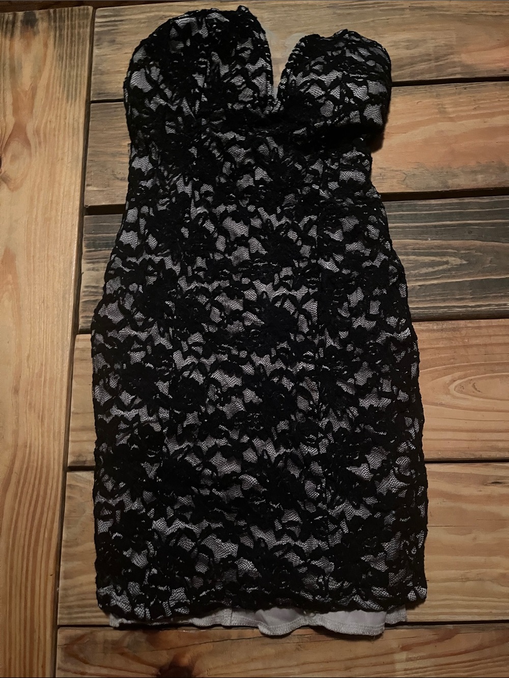 Strapless Padded Black Lace Cocktail Dress
